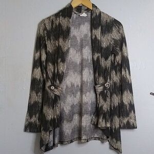Pretty Young Thing Cardigan Women Chevron Open Front Button Detail USA Made